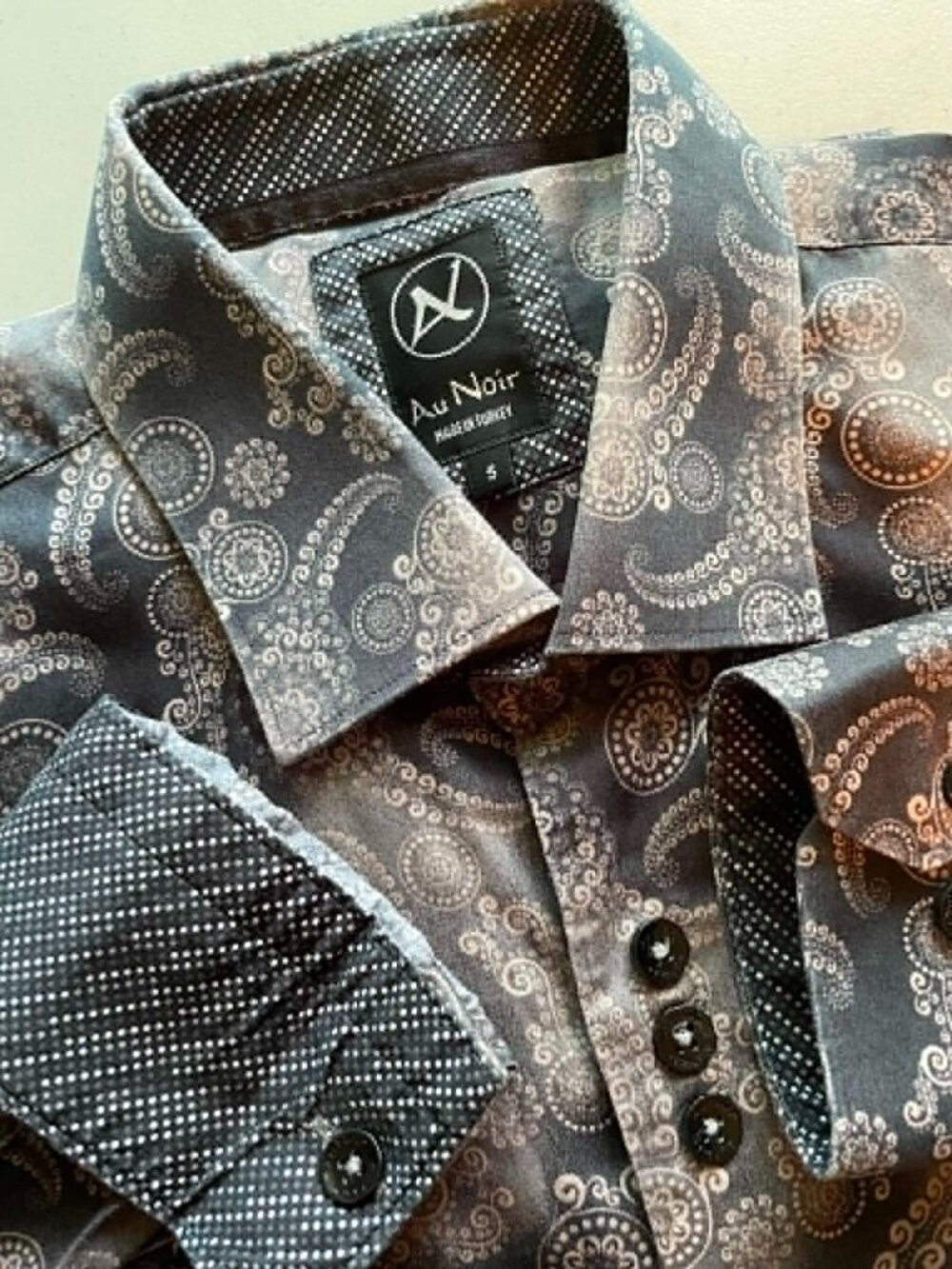 AU NOIR Paisley Dress Shirt  100% Cotton Designer Button Up men size 5 (large)